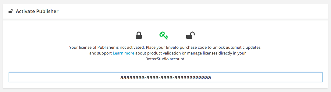 enter Publisher register code in activate box