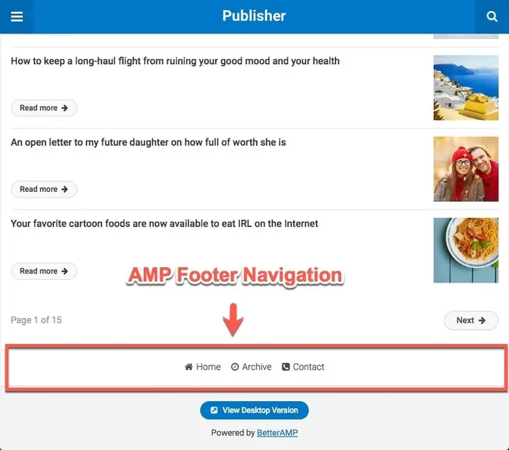 AMP Footer Navigation