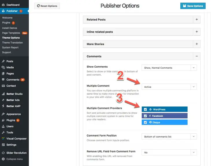 activate multiple comments in Publisher theme