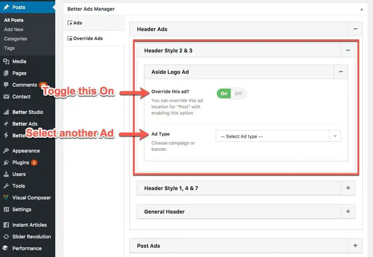 override Ads in Better Ads Manager