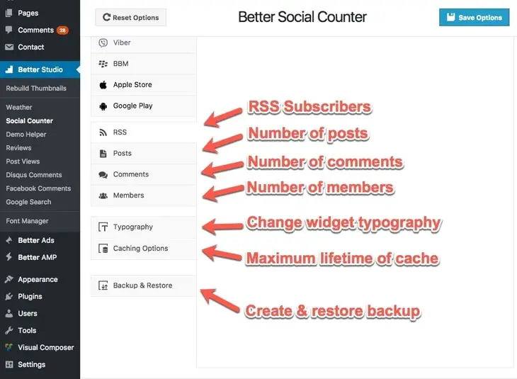 Better Social Counter more options in Publisher