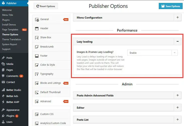 Activating Lazy Loading images in Publisher