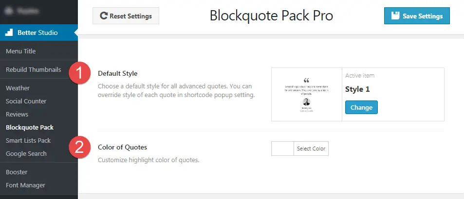 blockquote pack general options